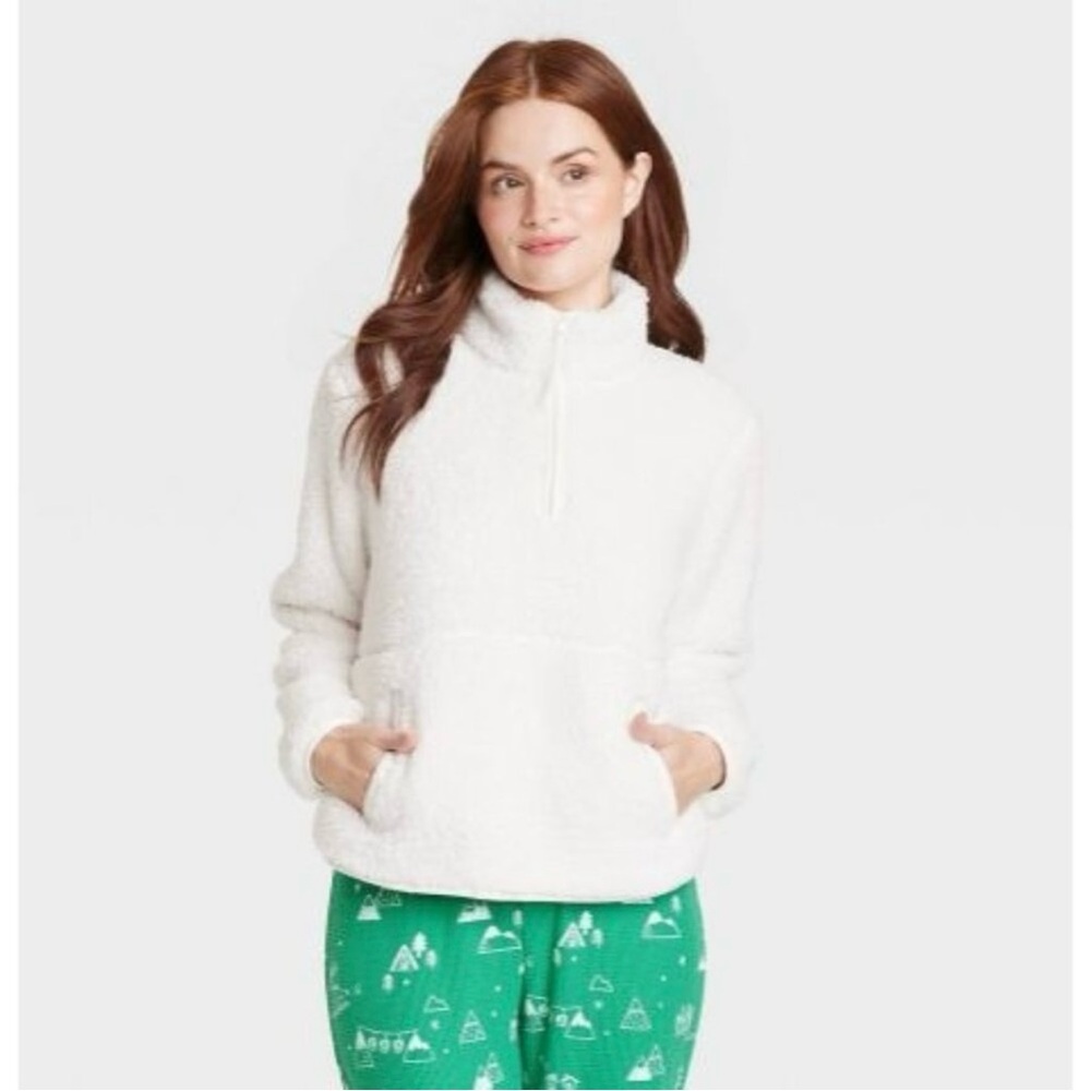 Wondershop Womens Faux Shearling Matching Family
Half Zip Pullover White Medium